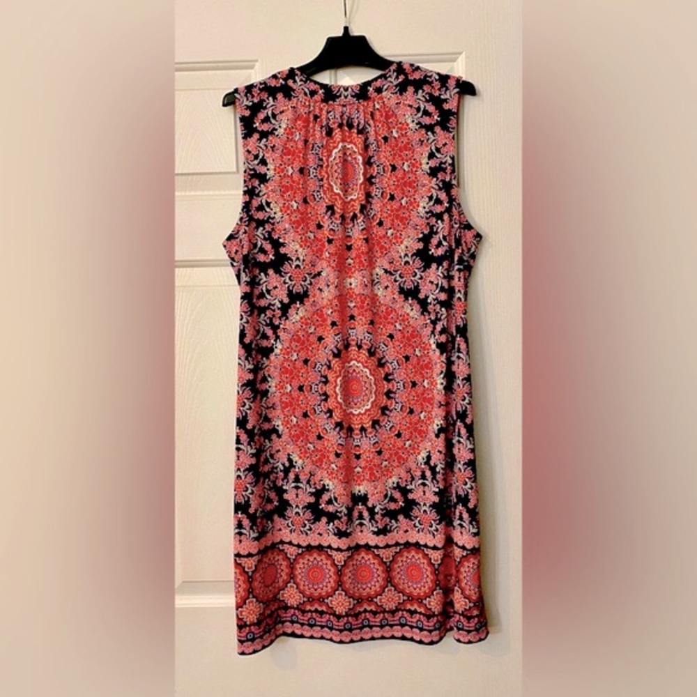 Chico’s Women Floral Geo Print Dress Size 3 - Front tassels Preowned - Picture 4 of 8
